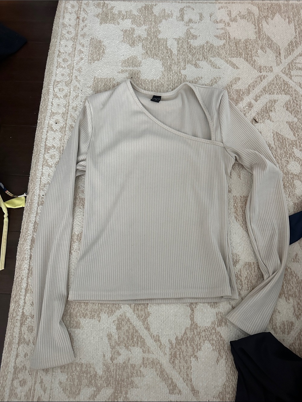 Ribbed Asymmetric Long-Sleeve Top - Beige